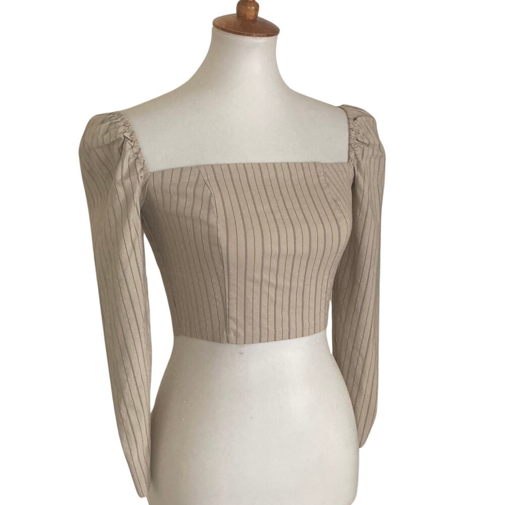 Vintage Victorian Style Beige Pinstripe Crop Top, romantic chic